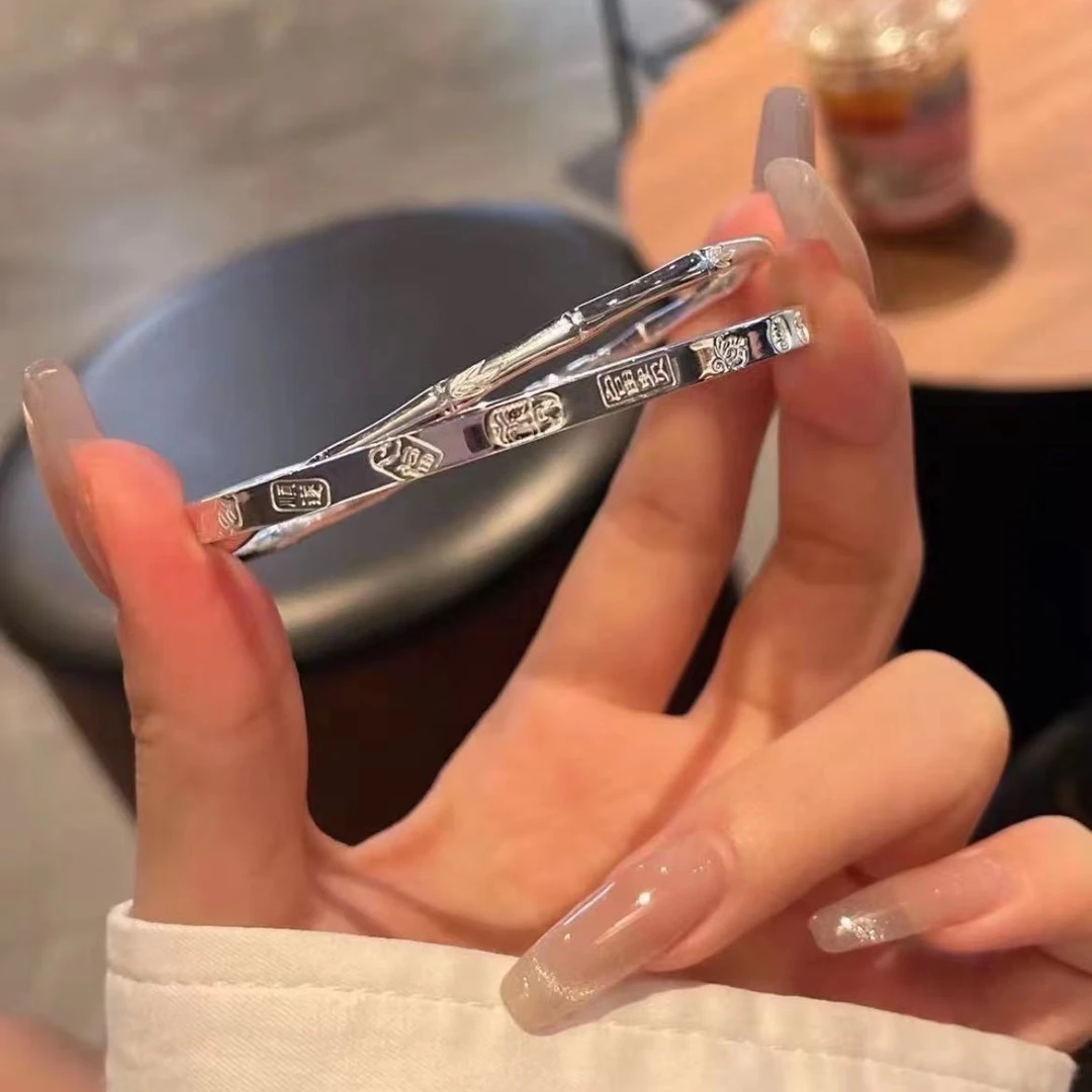 足银手镯 足银竹节吉言环环相扣手镯 闭口58-60