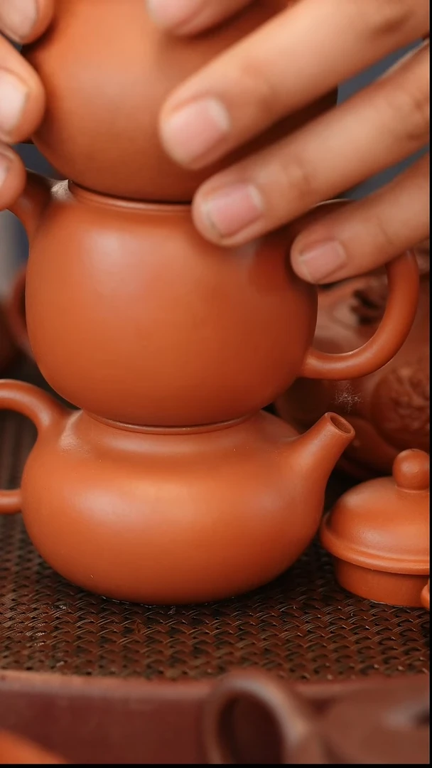 茶壶紫砂容天朱泥 朱泥袍尊 全手红清水茄瓜