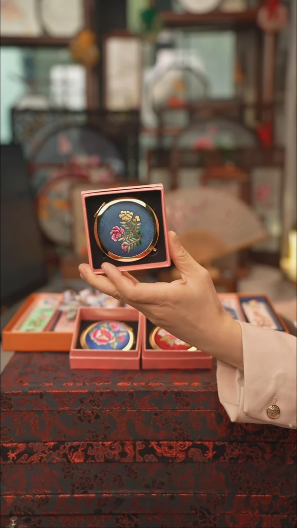 扇子镜子 绣花双面非遗