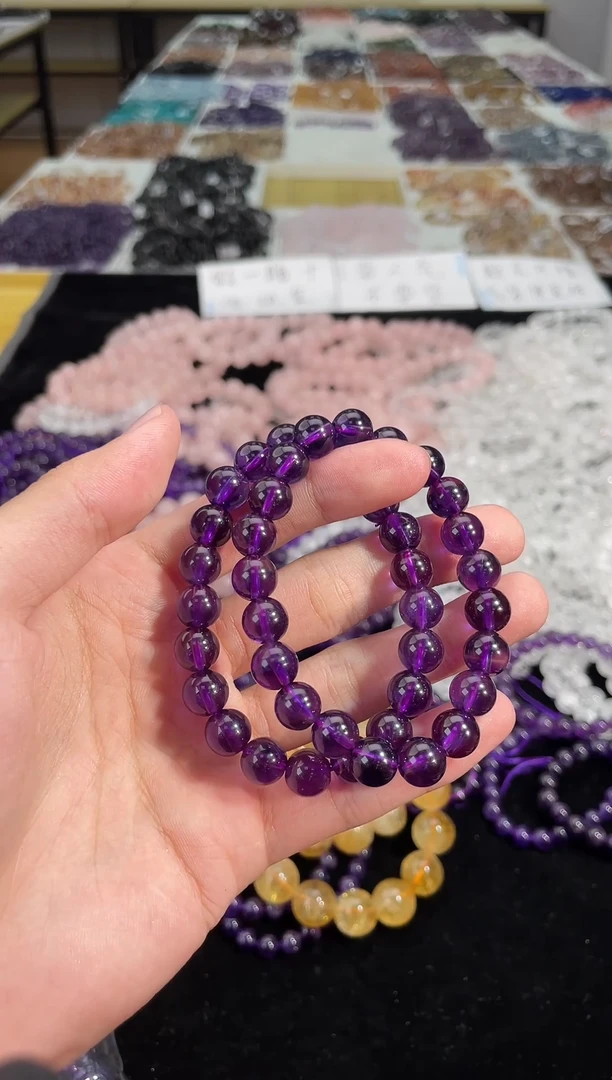 水晶手链未镶嵌精品乌拉圭紫水晶9mm+多样性发其一