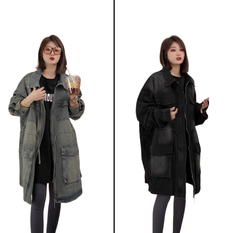 小韩日记【圣地亚哥】中长款牛仔外套休闲百搭复古宽松水洗88031
