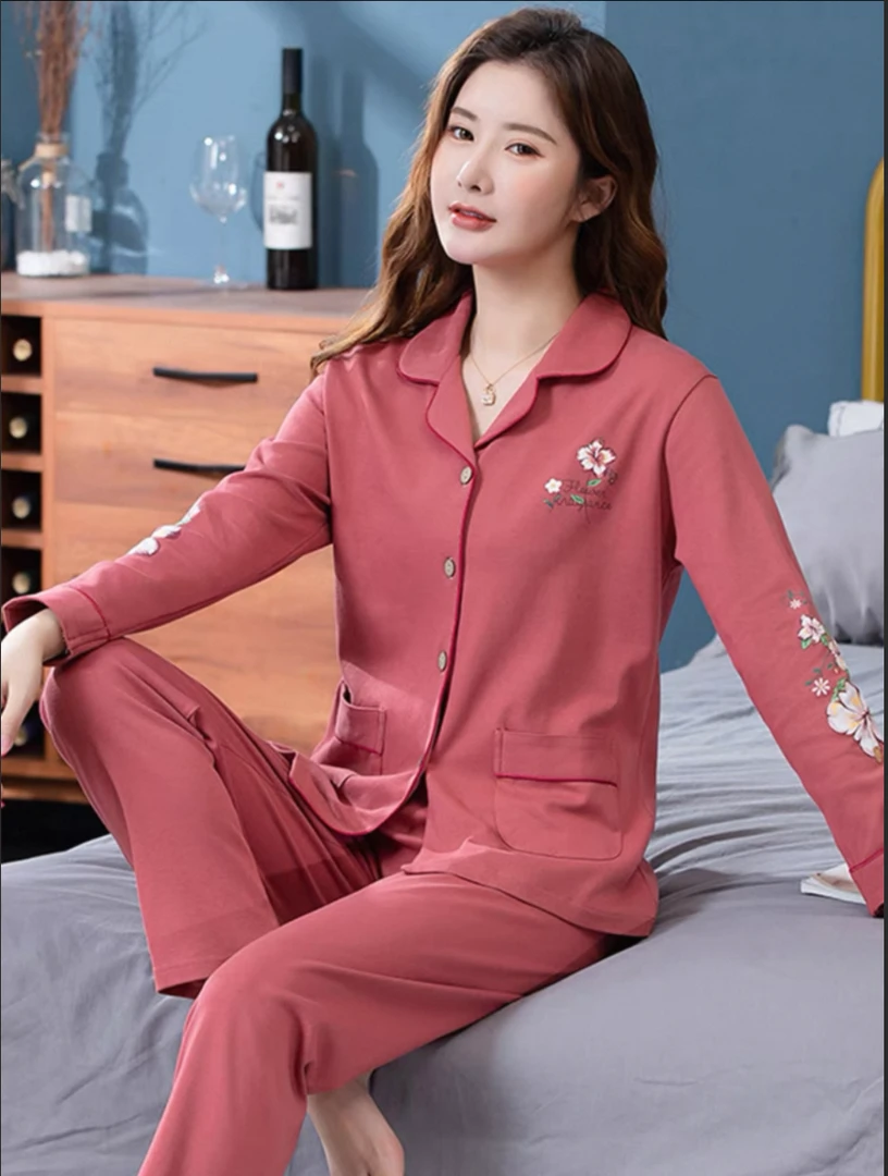 睡衣女新款可爱宽松气质洋气翻家居服套装-3