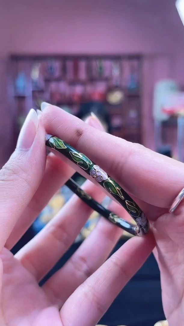 非遗 景泰蓝叮当开口镯 圈口54-59 绿