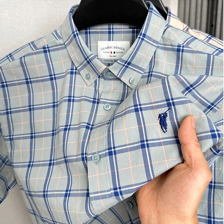 John Bunni100%纯棉短袖衬衫男士夏季新款百搭休闲时尚潮流上衣