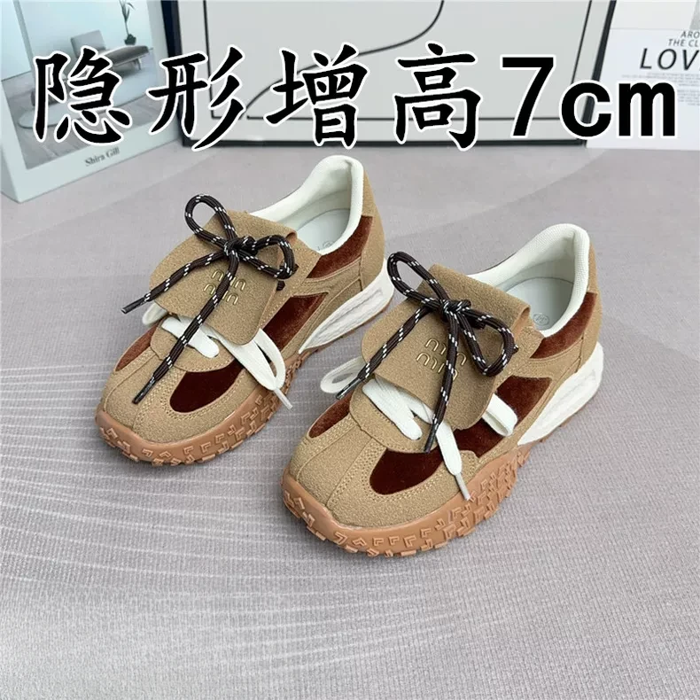 矮子乐内增高7cm老爹鞋女2025新款春季网红爆款德训鞋休闲阿甘鞋