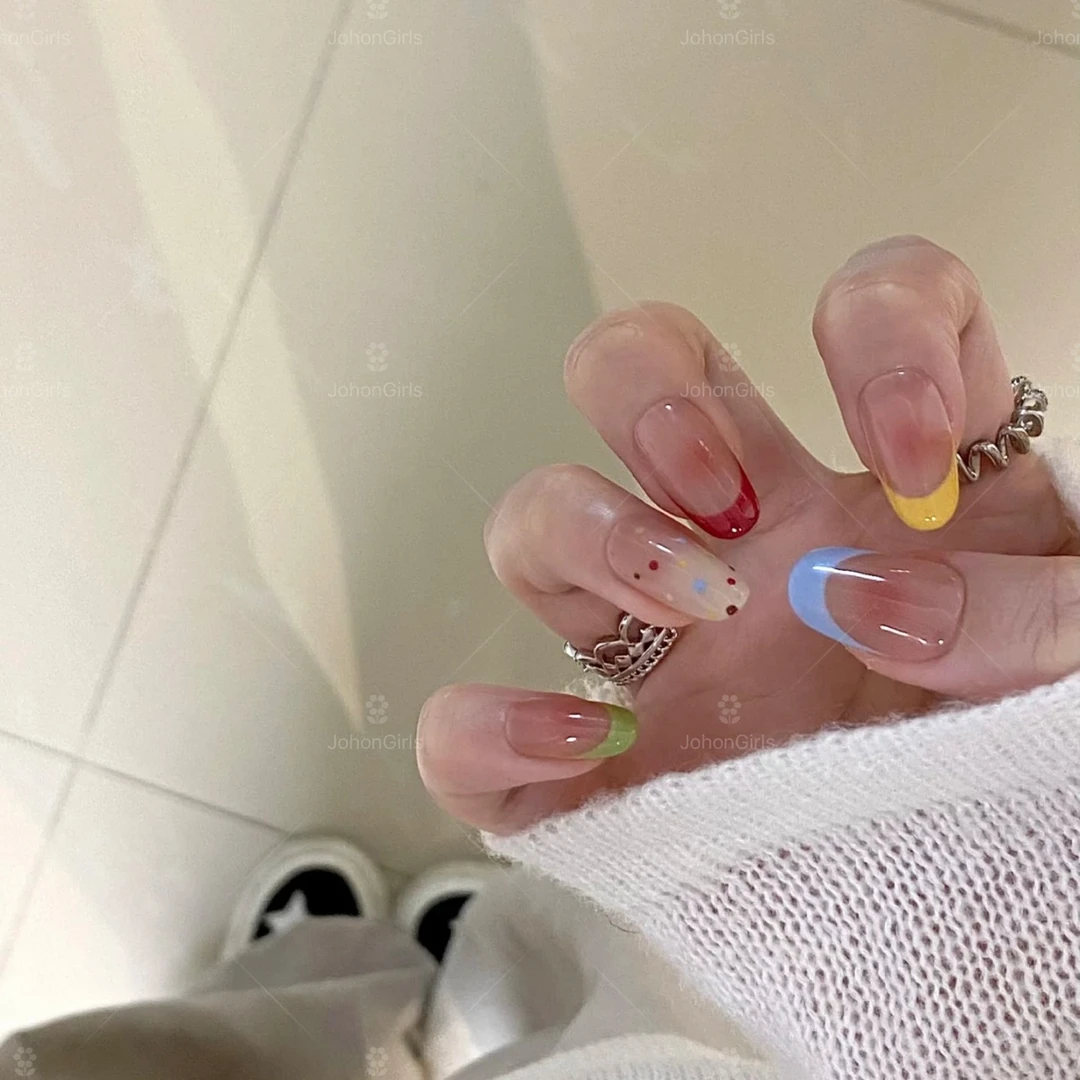 JohonGirls'/琴岛小嫚【彩色夏日】多巴胺波点彩虹高级感手工穿戴甲