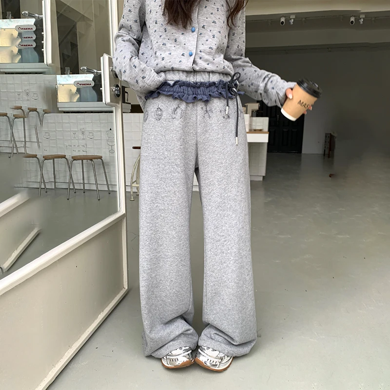 河岸家设计师AndAnything棉花生长撞色双腰头长裤卫裤女25秋