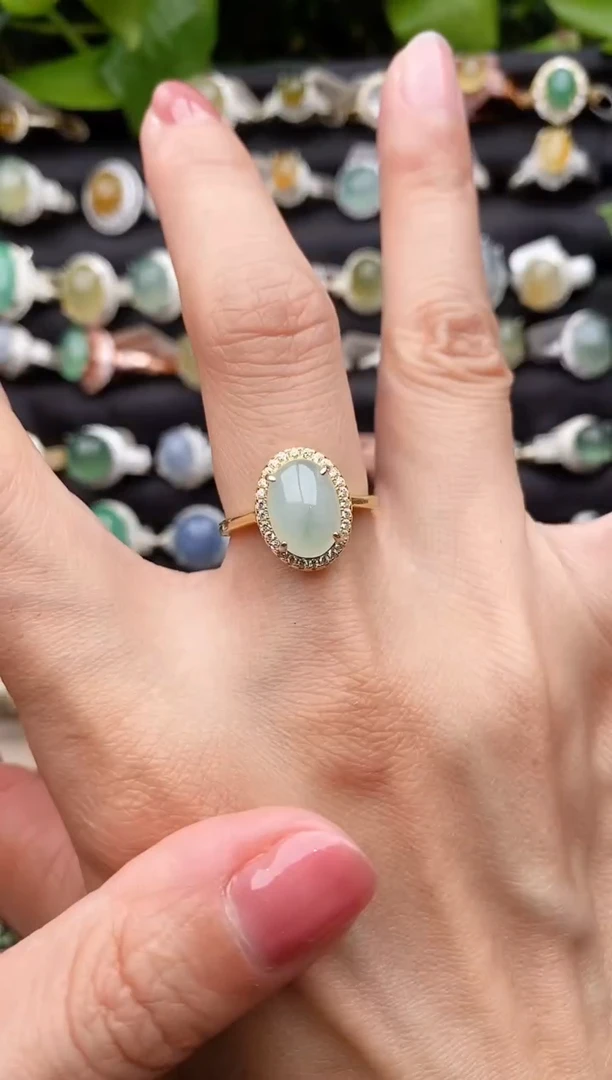 【闪购商品】翡翠戒指银S925镶嵌缅甸天然A货翡翠33  2-1