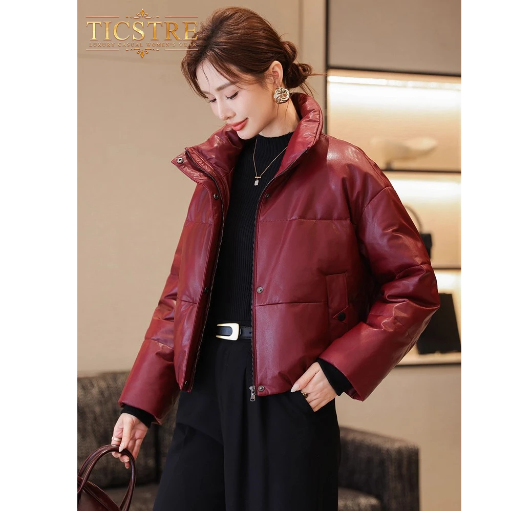 TICSTRE冬季新款高端真皮羽绒服女海宁绵羊皮皮衣鹅绒服夹克外套