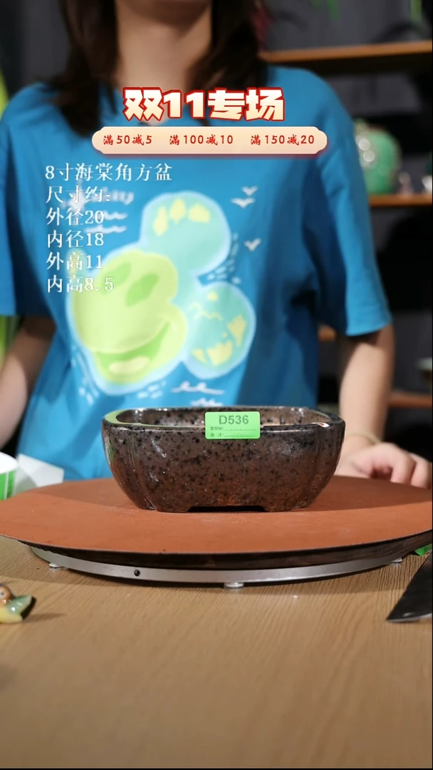 【石湾花盆】8寸海棠角方盆536