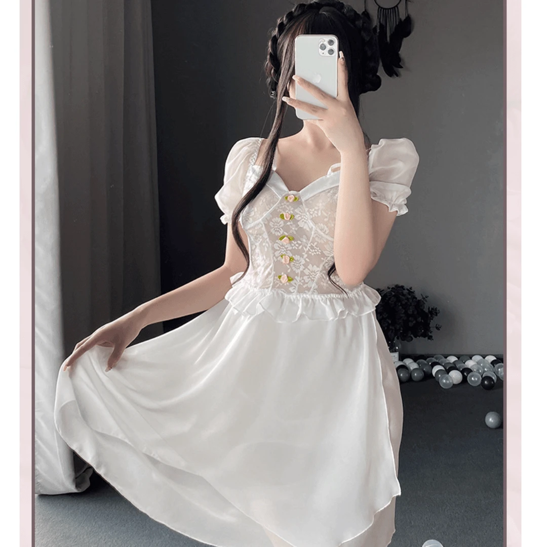 白色网纱薄款仙女纯欲风睡裙