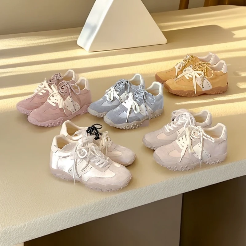 牛皮版！2025新款百搭内增高德训鞋女欧若风蕾丝内增高女鞋