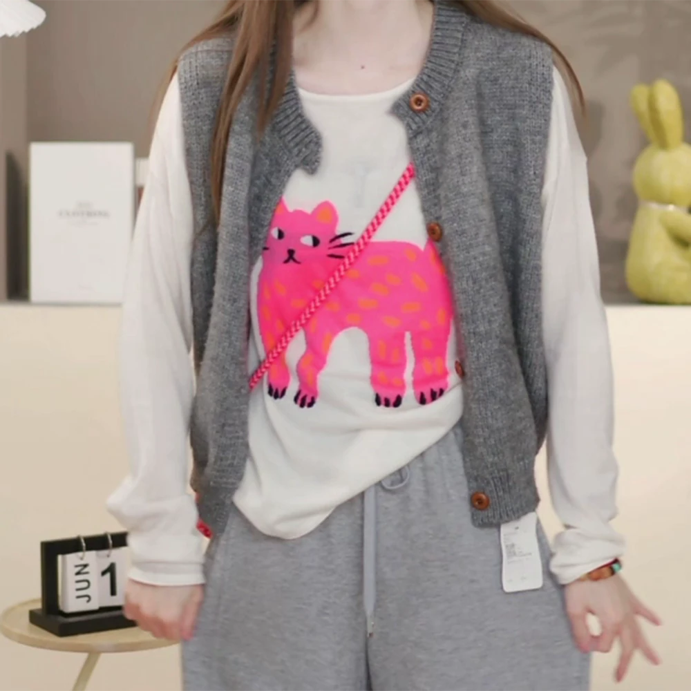 春夏网红洋气休闲针织衫+早秋针织时尚休闲百搭无袖毛针织衫C6153