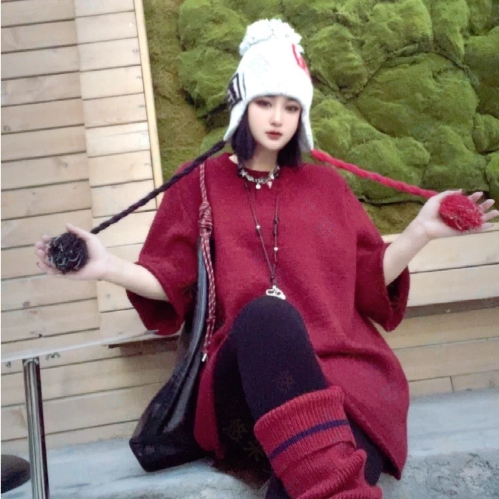 莹莹欧货【锁边短袖毛衣】春季潮气质针织套头洋气厚实毛衣11032