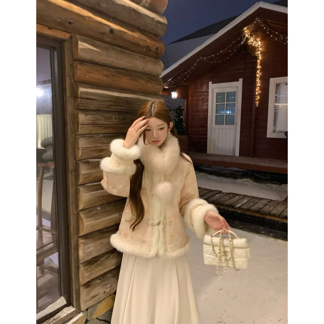 （夏夏）（初雪）2025獭兔毛新中式国风加绒加厚外套