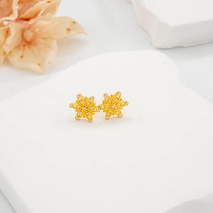 阿敏-Y【雪花点钻耳钉】-足金999精工5G耳饰（附加288/188/0）