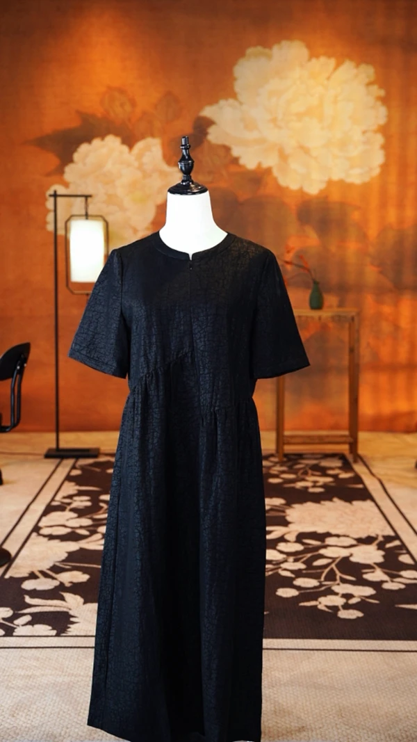 【黛色幽裙】100%桑蚕丝香云纱连衣裙