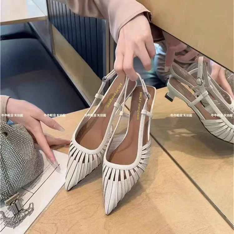 (NA)【时装凉鞋新款】R-5尖头编织时装凉鞋低跟细跟夏季女鞋凉鞋