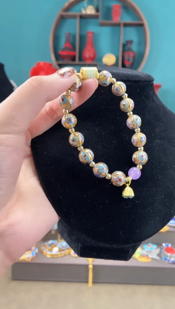 非遗手工景泰蓝金地瓜楞1.0手串