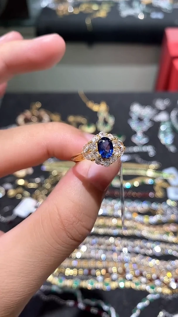 蓝宝石戒指银S925镶嵌戒指