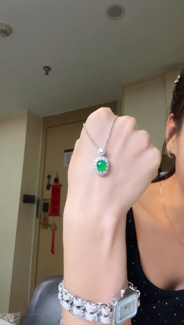 吊坠(不含链)银S925镶嵌翡翠天然翡翠吊坠