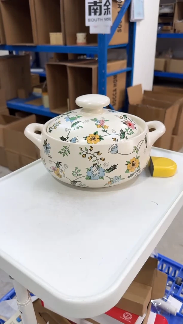 瓷片姆明花丛3L砂锅