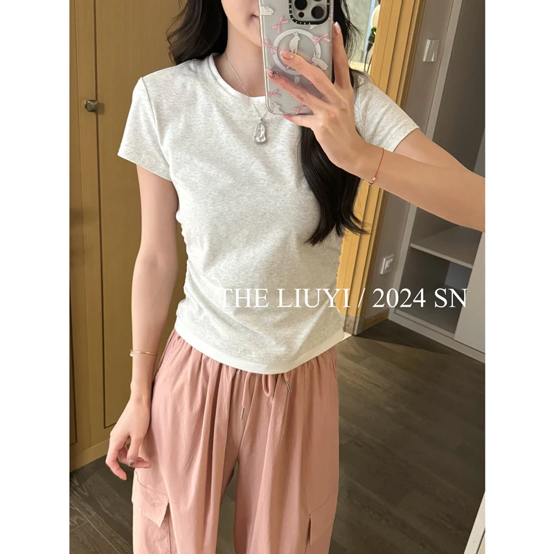 【LIUYI】假两件T~拼接假两件正肩T恤上衣44033