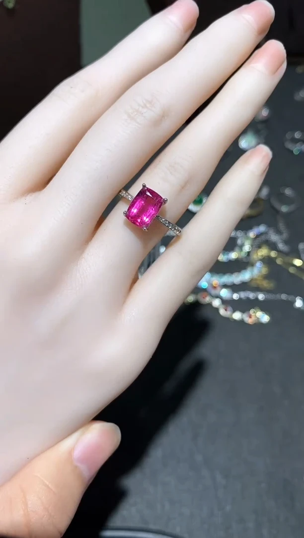 银S925镶嵌戒指碧玺戒指