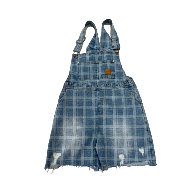 韩版新款牛仔格子背带短裤休闲洋气时尚百搭宽松