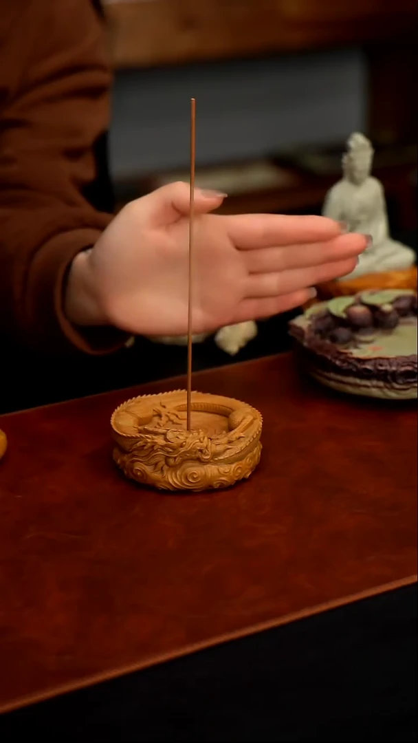 松花石龙香插盖置