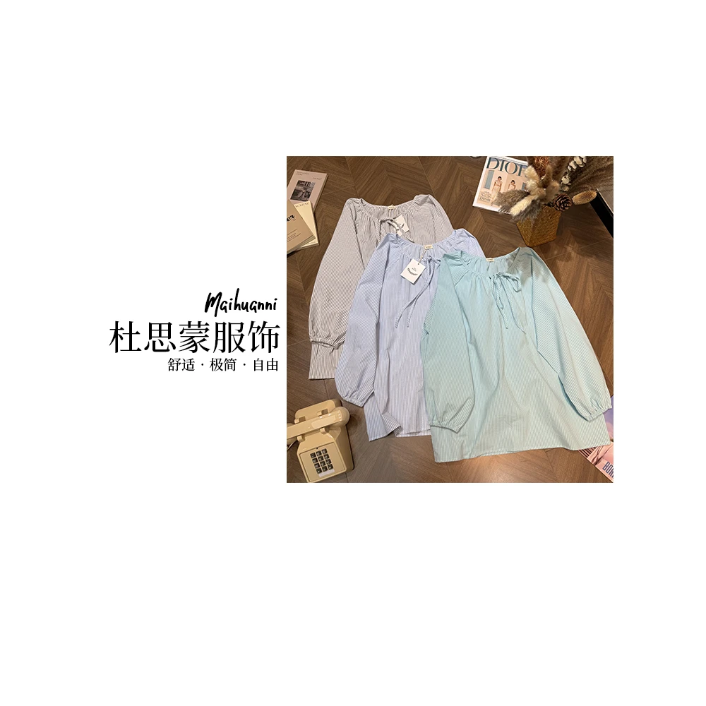 (杜思蒙服饰)P25381-Q【经典条纹】韩版休闲宽松高级感时尚衬衫
