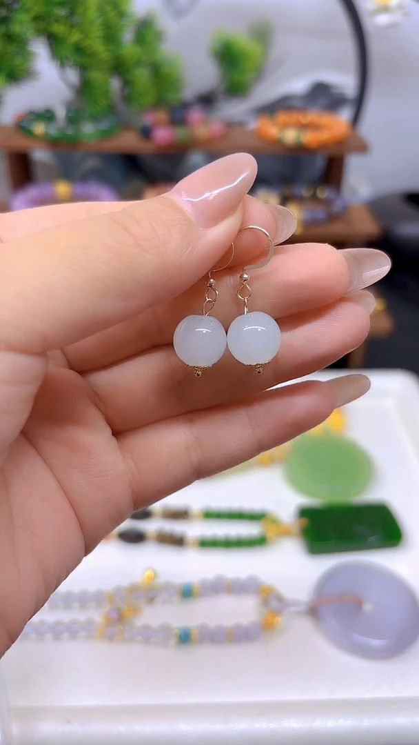 和田玉（白玉）14K金镶嵌耳饰E04