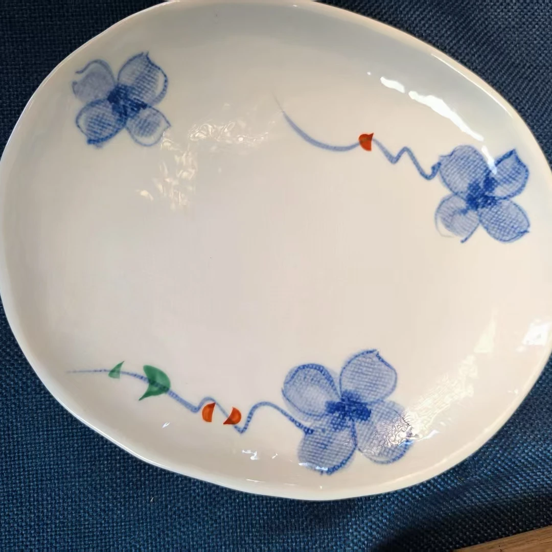 【特价】日本进口椭圆蝴蝶花盘复古日式