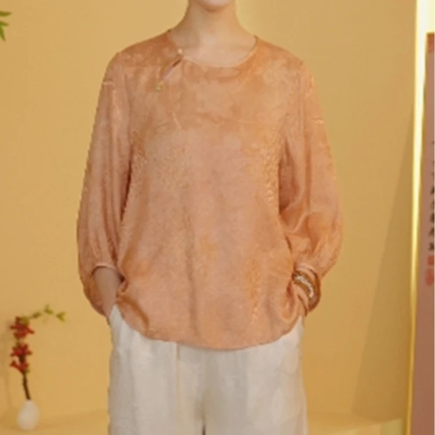 芹 新中式风桑蚕丝  橘色上衣  63525