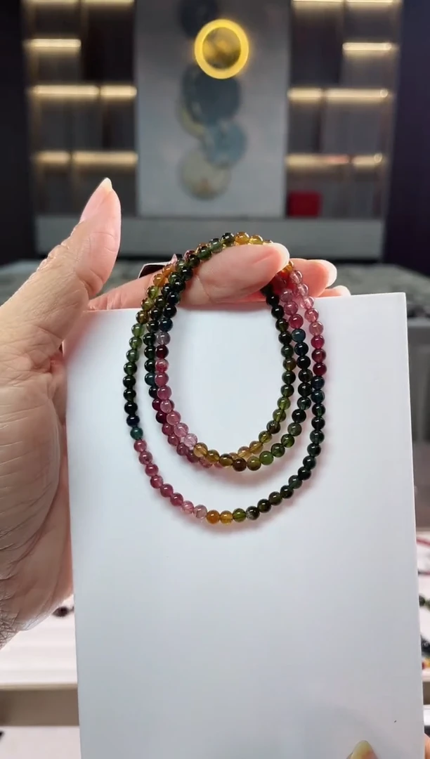 未镶嵌老矿碧玺三圈手串4mm+碧玺（多样性发一条）Q