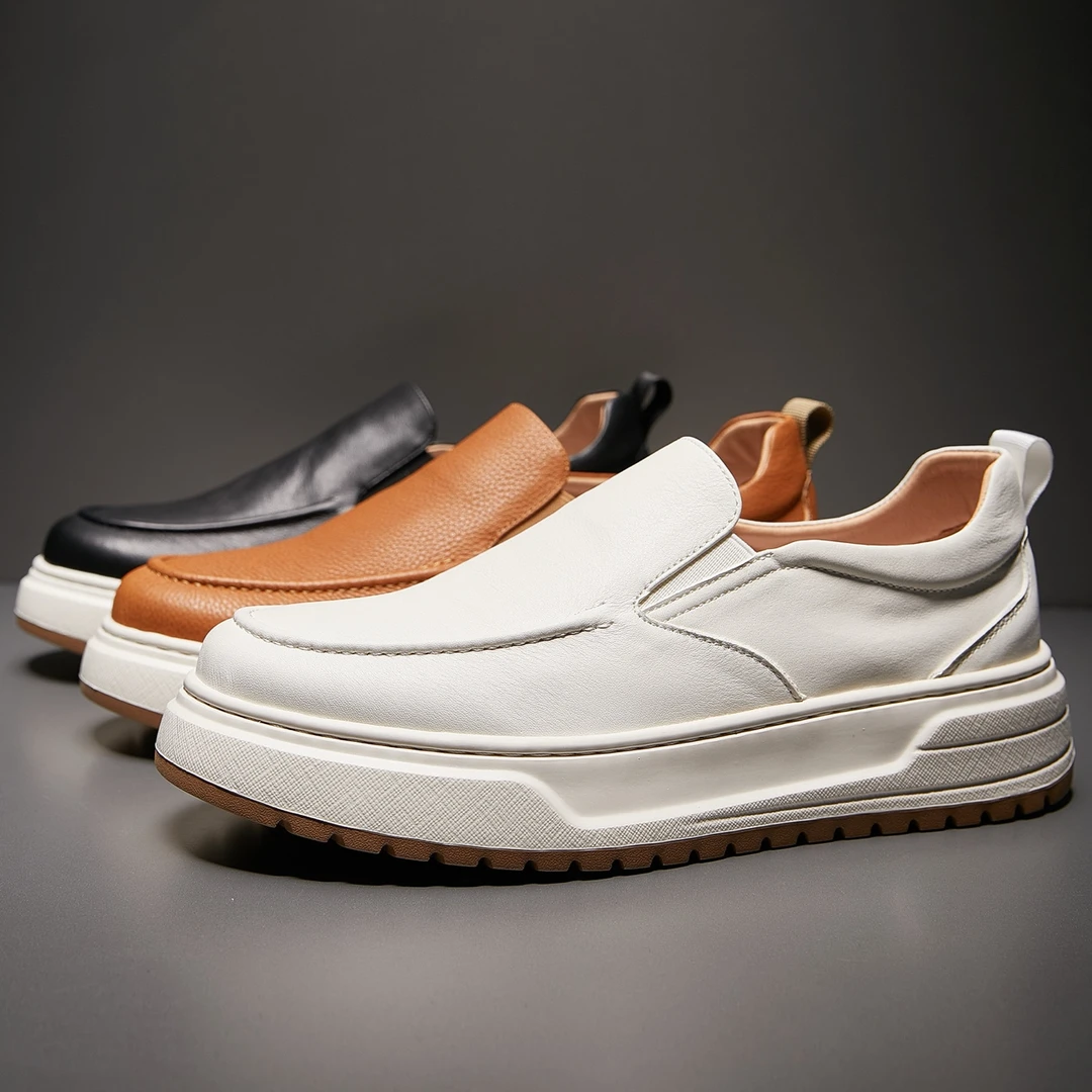 欧洲站男鞋真皮潮鞋2025一脚蹬乐福鞋厚底懒人板鞋休闲鞋头层牛皮