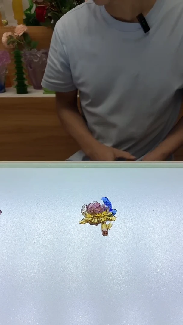 琉璃手工艺品彩色牡丹花小摆件