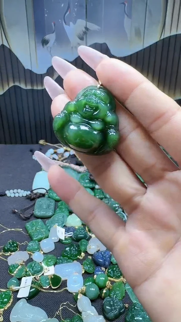 和田玉18K金镶嵌挂件1