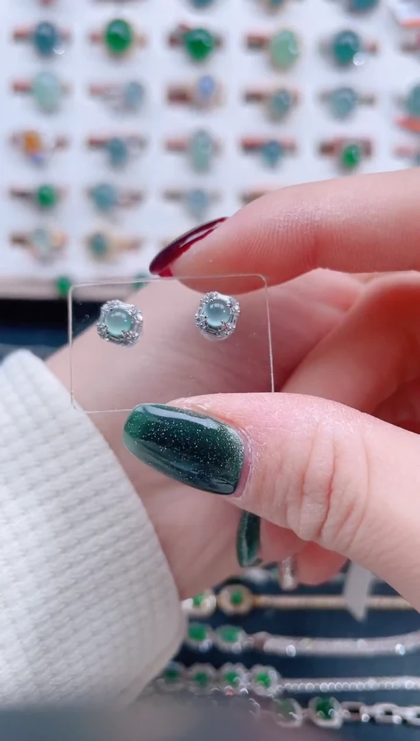 银S925镶嵌翡翠耳饰天然翡翠