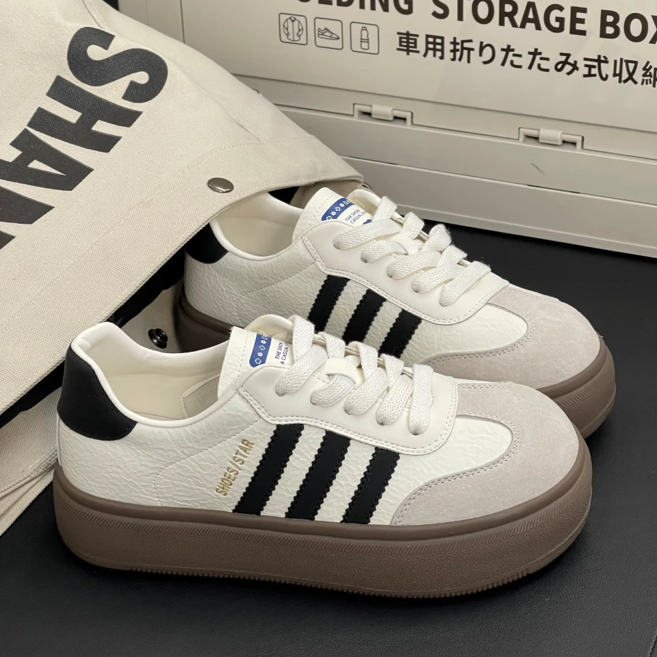 卡皮巴拉鞋头春季新款真皮厚底女鞋透气百搭平底休闲运动德训板鞋