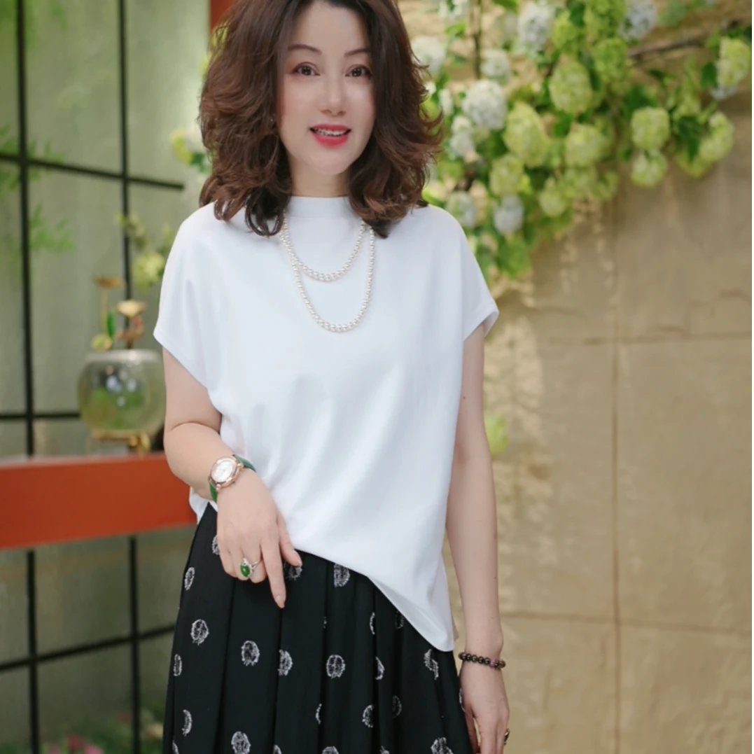 LUCK-坎肩袖T恤-2025年夏季款百搭显瘦圆领休闲纯色宽松时尚女士