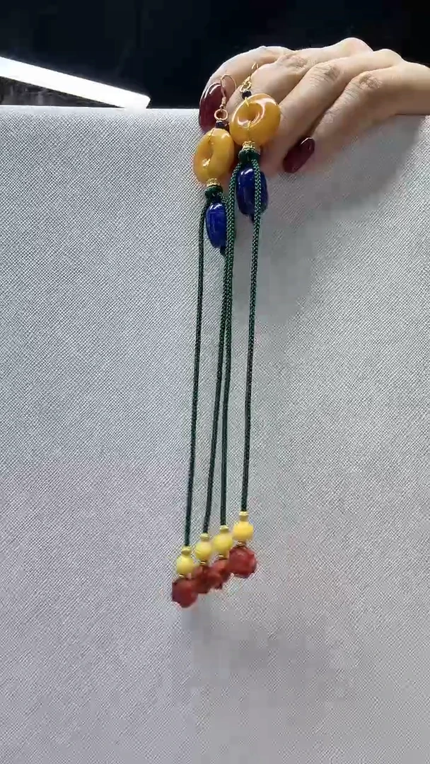 【闪购商品】蜜蜡耳饰银S925镶嵌蜜蜡流苏耳环