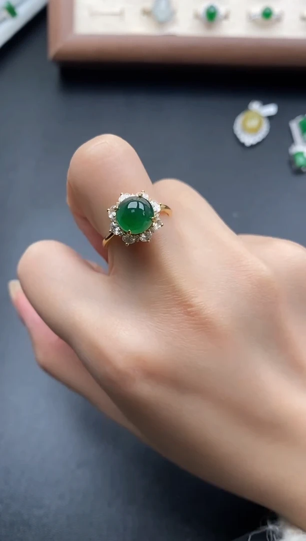 银S925镶嵌戒指翡翠一物一证一礼盒