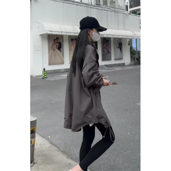 硕哥极简风宽松显瘦显高休闲小立领风衣外套经典时尚简约 22760