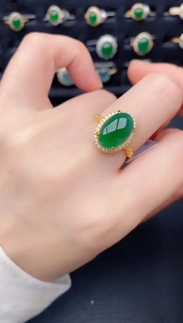 银S925镶嵌戒指翡翠天然a货翡翠188