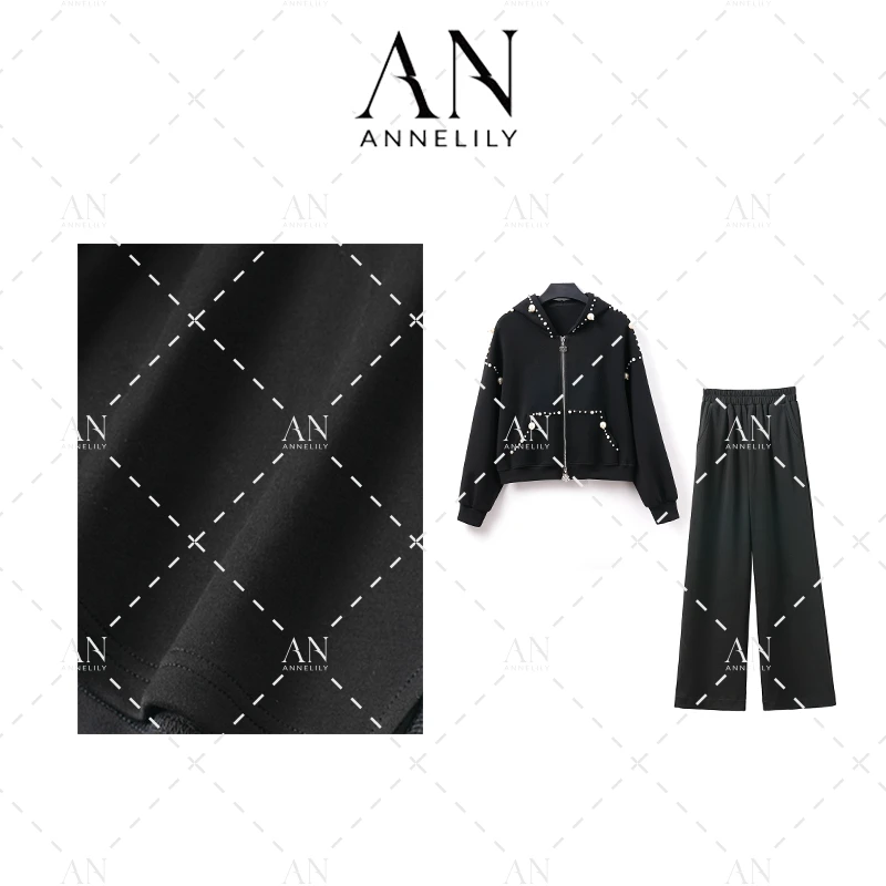 ANNELILY菲菲【晚晴】秋季新款上新休闲时尚轻奢长裤套装AT2409125
