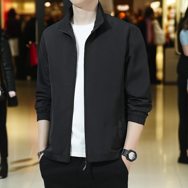 春秋男士新款纯色立领夹克薄款宽松百搭韩版帅气修身休闲外套潮流