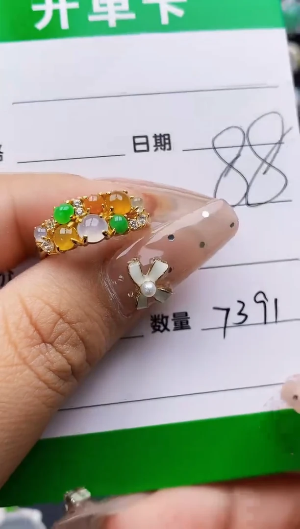 翡翠戒指银S925镶嵌7391
