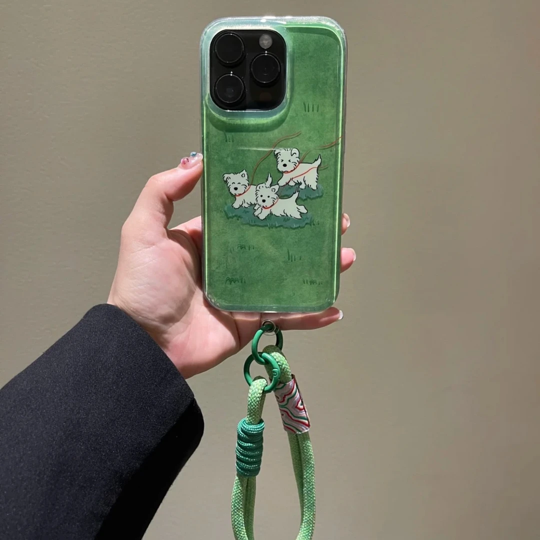可爱草坪西高地狗适用iPhone16promax苹果14pro手提绳13/15promax
