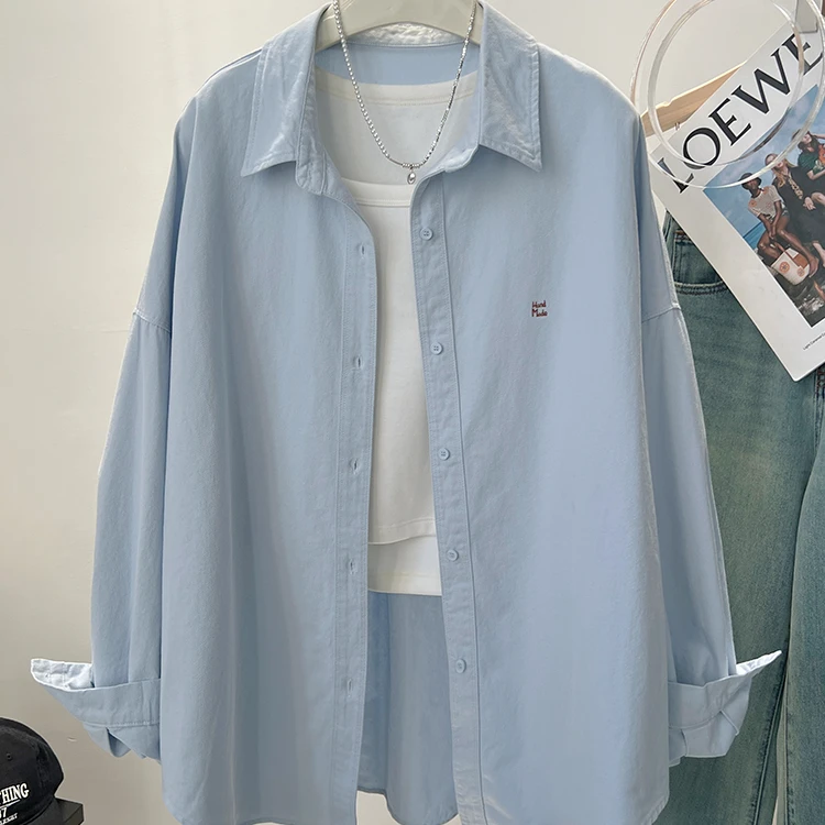 【杭州意法好货】衬衫女秋装新款刺绣字母宽松慵懒风长袖衬衣外套潮